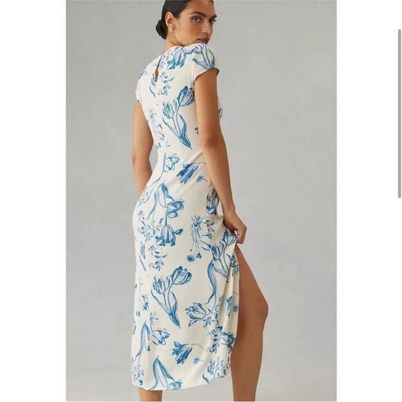 Reformation Frasier Short Sleeve Midi Dress in Lisse White Blue NEW $248 - Picture 4 of 6